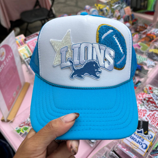 Detroit Lions/Blue Football/Sequin Star